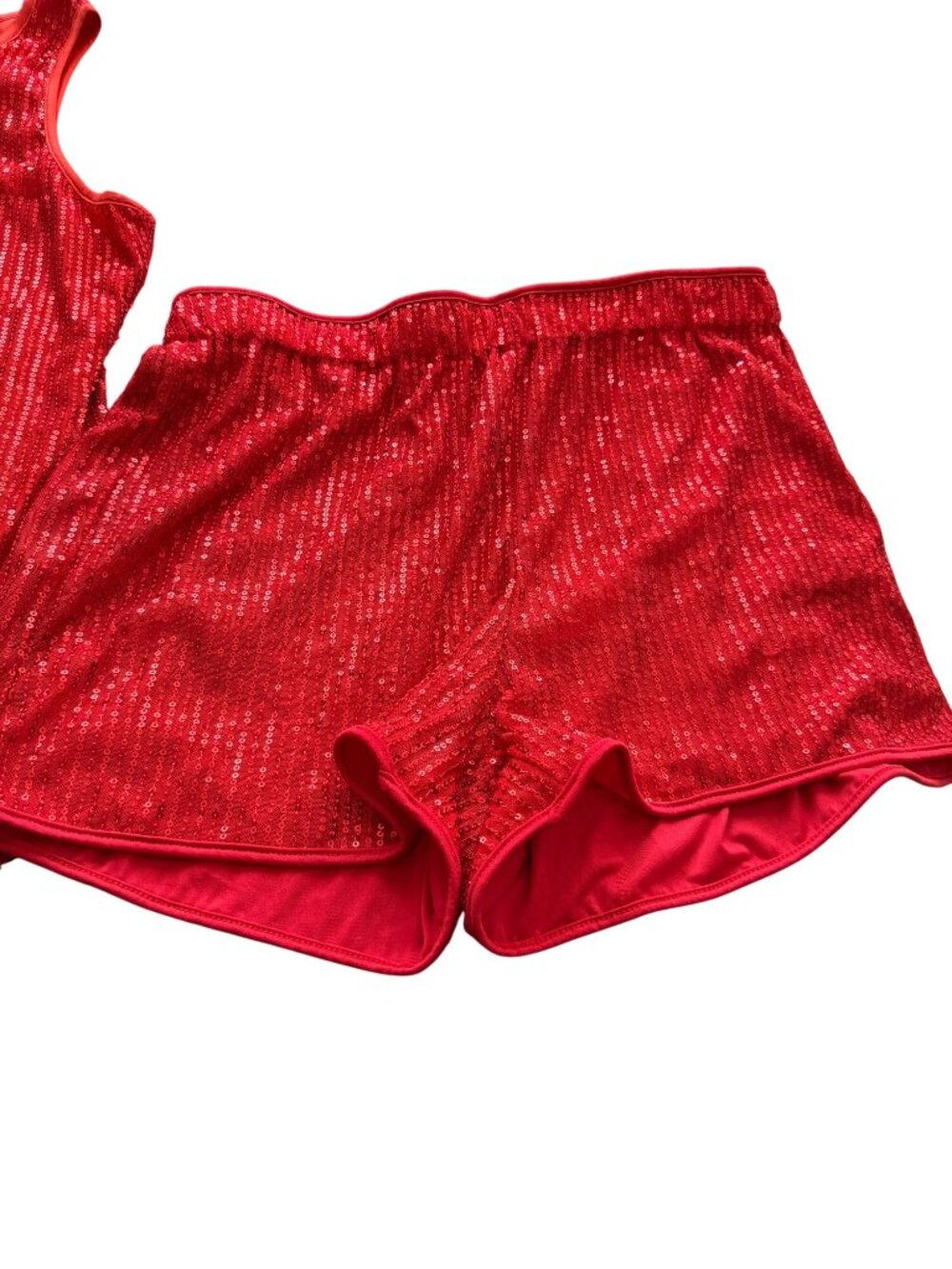Red Sequined Tank Top & Shorts Set  Size L - Picture 3 of 5